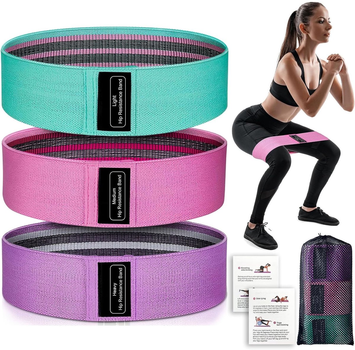 Weerstandsbanden Set 3 Stuks - Resistance Bands Fitness Elastieken - Fitnessbanden voor Yoga, Pilates en Krachttraining - Antislip Workout Bands met Draagtas voor Home Gym en Training