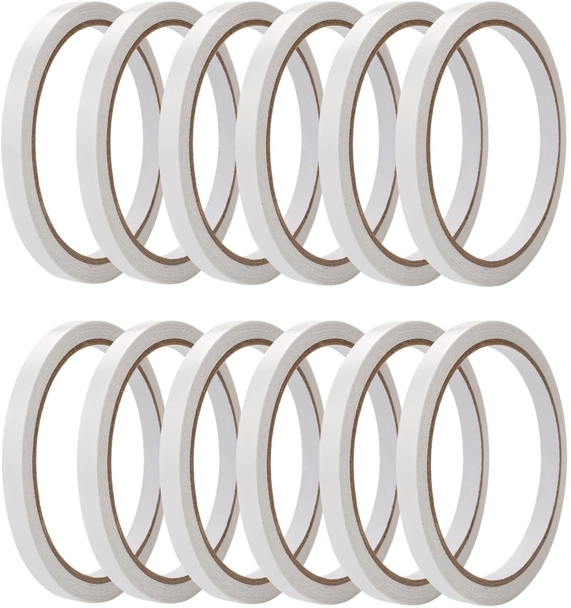 12 Rollen Sterk Dubbelzijdig Plakband voor Creatieve Projecten, Zelfklevend, 6 mm Plakband voor Papier, Hout, Metaal en Glas (10 Meter/Rol)