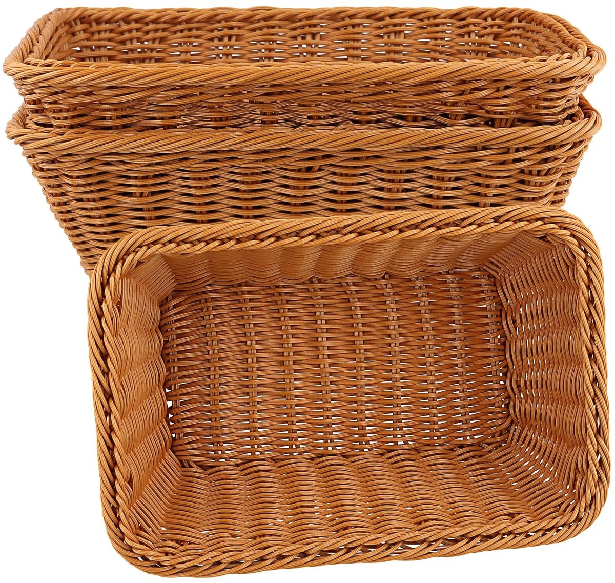 Dailygoody - Wicker Broodmanden Set van 3 - Stevige Poly Wicker - Bruin - Voor Brood en Fruit - Duurzaam en Stijlvol - Geschikt voor Keuken en Pantry