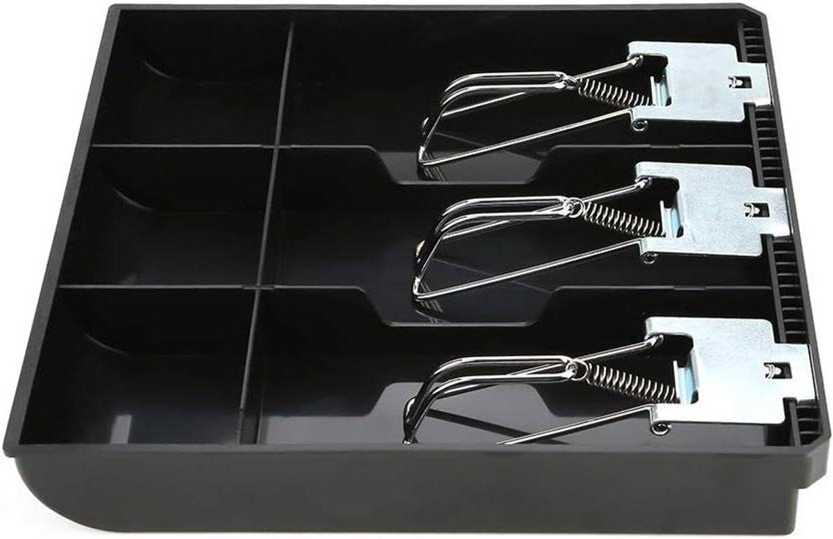 Kassa Lade Insert - Geld Opbergdoos - Winkel Organisatie - Veerbelaste Clips - 25 x 25 x 4 cm - Zwart