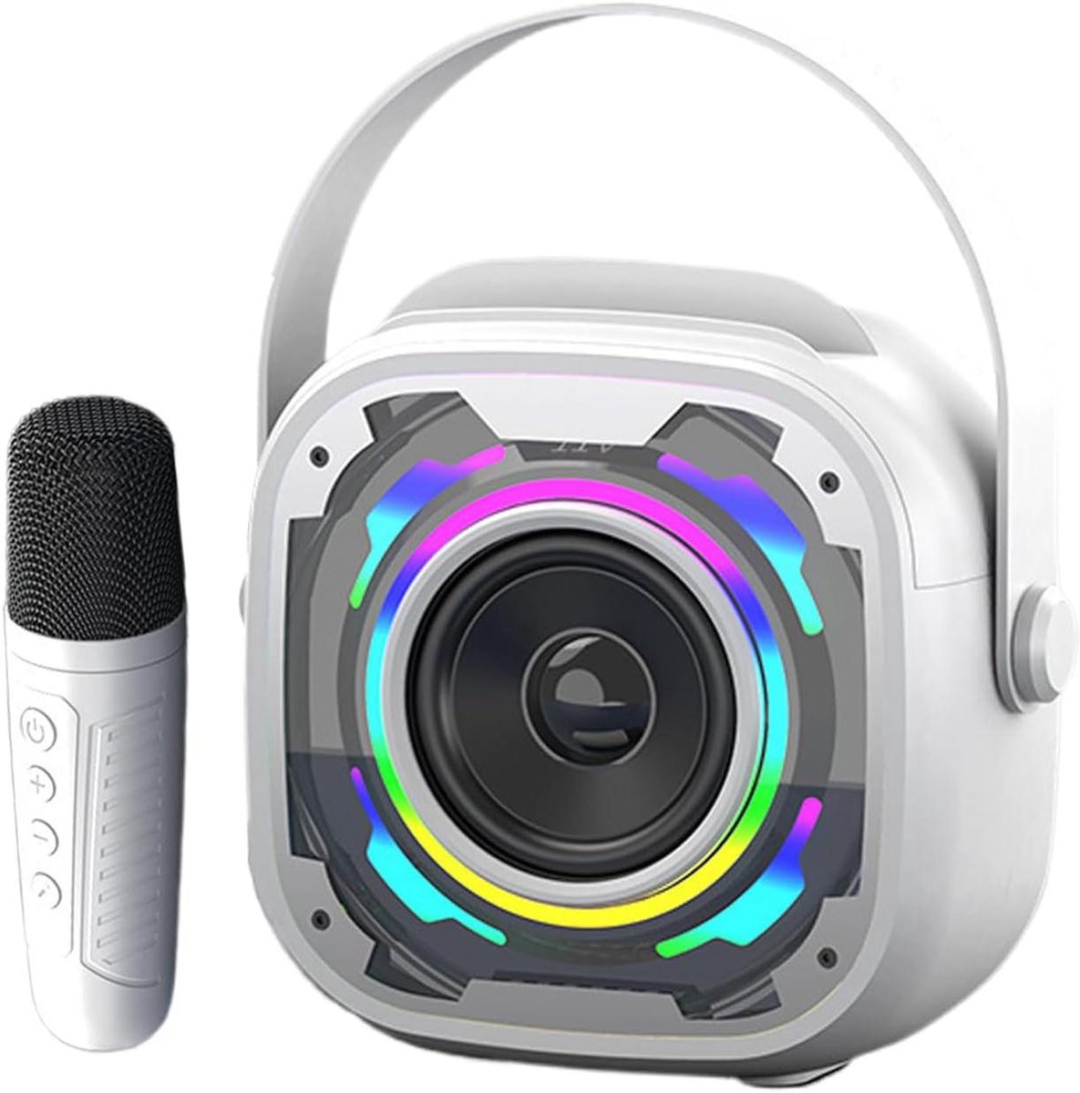Karaoke set - Draagbare luidspreker - Muziek afspelen - Met kleine subwoofer - 14.5 cm - Wit