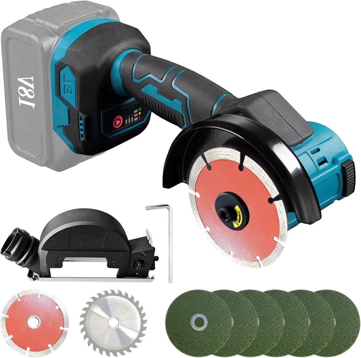 Draadloze Slijpmachine - Accu Haakse Slijper - Metaal Hout Snijden - Borstelloze Motor - 8 Stuks Messen - Zwart