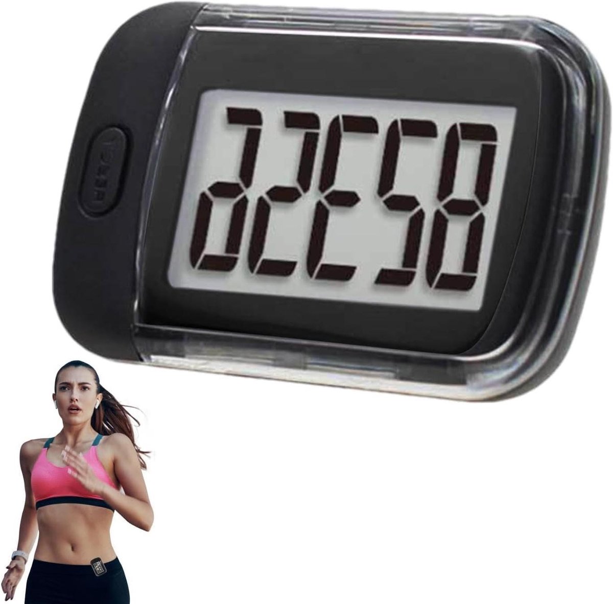 Stappenteller - Wandelmeter - Fitness bijhouden - 3D sensor nauwkeurig - 65x45x22 mm - Zwart