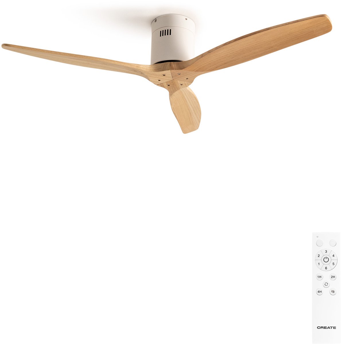 Bol.com CREATE - Plafondventilator 40W silent Ø132 cm - Met Afstandsbediening - 6 Snelheden - Timer - Zomer/Winter functie - Wit... aanbieding