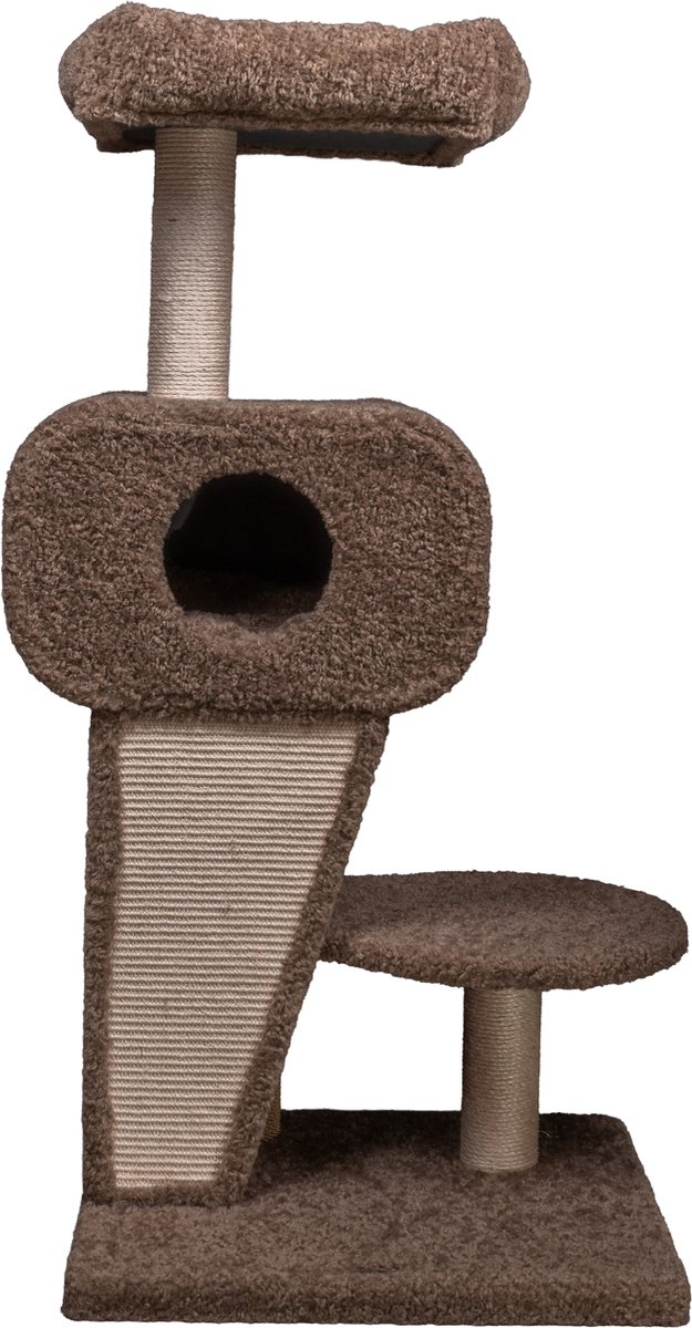 Zoodis krabpaal Felke 129 met Kattenhuis en Krabplank | Compacte Krabboom voor Katten | Sisal Krabgedeeltes | Zachte Ligplaatsen | Bruin