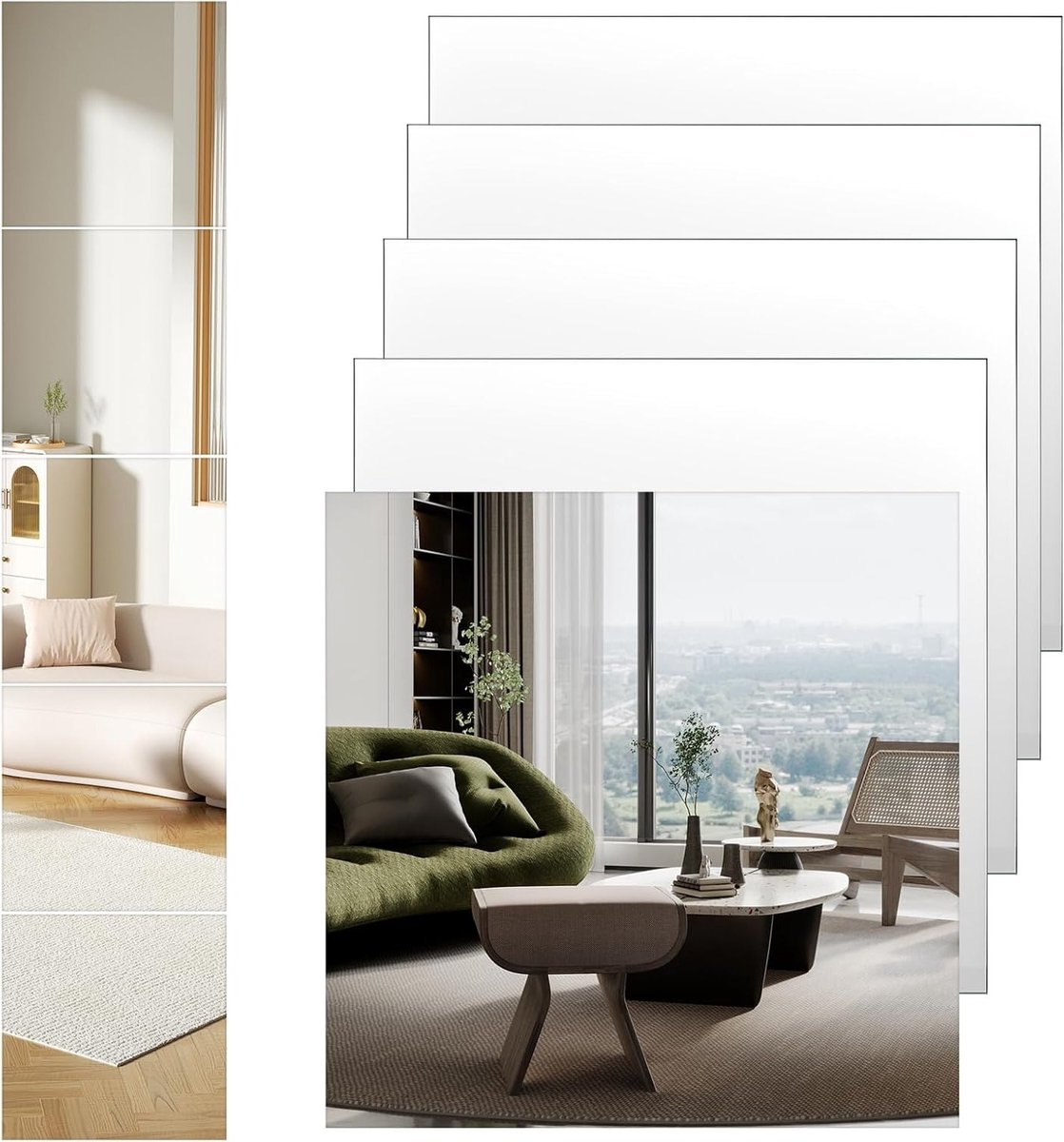 Set van 5 Flexibele Spiegelplaten, Zelfklevende Acrylspiegels voor Muren, Kledingkasten en Badkamers, Ideaal voor Decoratie en Ruimtevergroting (20x20cm)