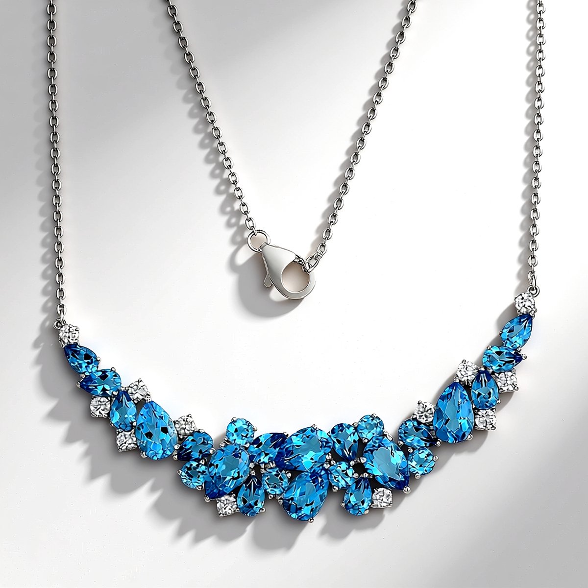 Cavill - Zilveren Halsketting - 925 Sterling Zilver met 16,286 ct Marambaia Topaas - Blauwe Edelstenen - Feestelijke Elegante Ketting Dames