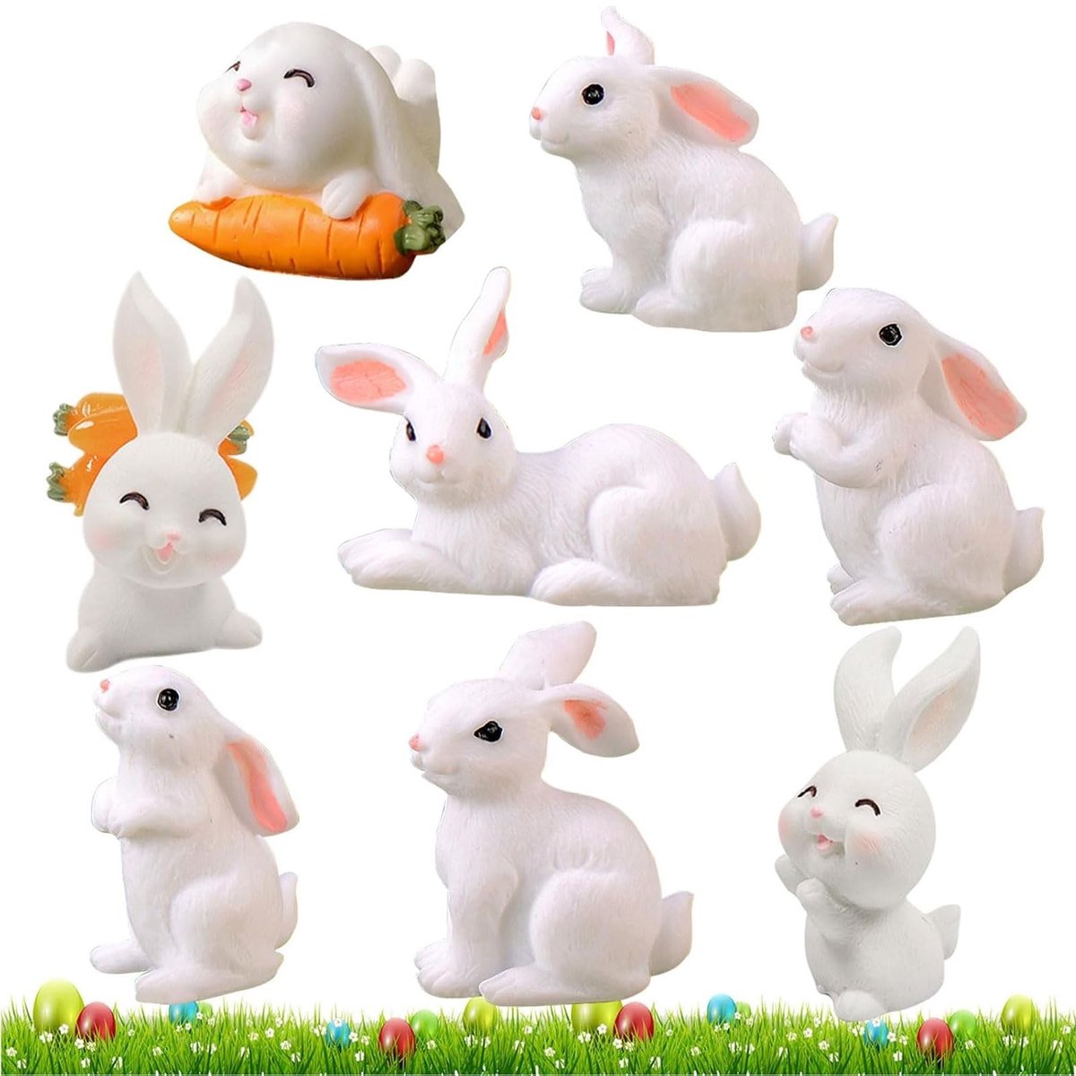 Dailygoody - Miniatuur konijntjes - 24 stuks konijnenfiguren - Decoratiefiguren voor tuin - Wit - Dierfiguren - Miniatuur ornamenten - Geschikt voor P...