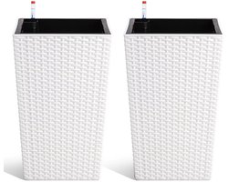RosaBloom Luxe Slimme Bloempotten – Set van 2 – Zelfwaterend met Waterniveaumeter – Hoge Plantenbakken voor Binnen & Buiten – Wit