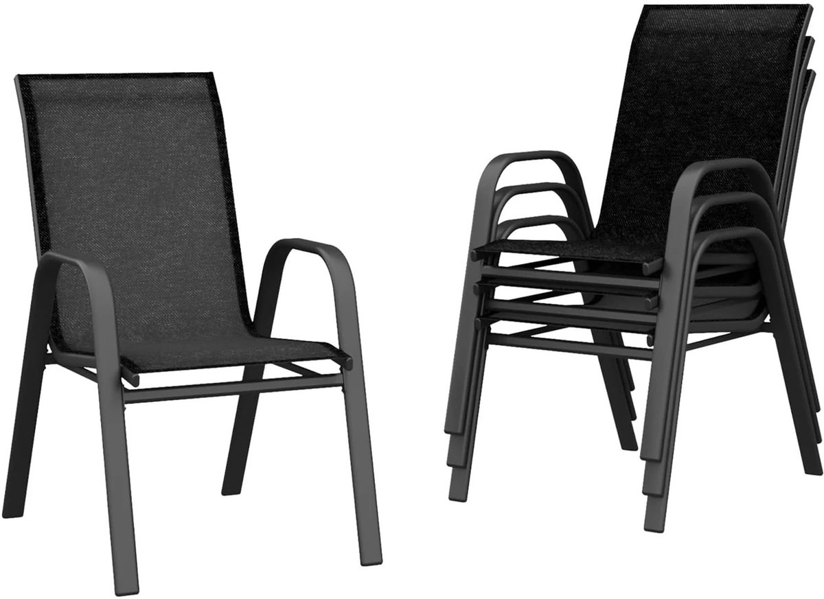 Geargalaxy 4-delige Tuinstoelenset - Terrasstoelen - Tuinstoelen - Terrasmeubilair - Outdoor Stoelen - 54x74x94cm - Zwart