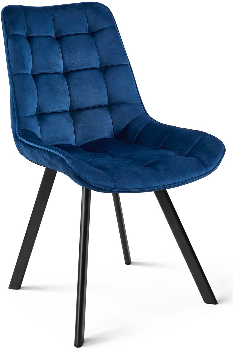 Eetkamerstoel SORIA - Donkerblauw fluweel - Zwarte metalen poten - Modern design