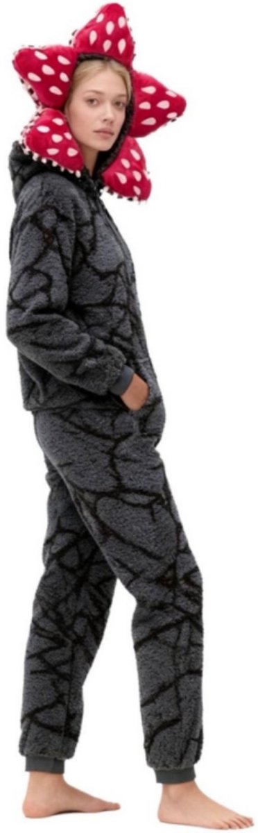Kraftverdia Unisex 3D Demon Pyjama Lange Mouwen Een Stuk Pyjama Demogorgon Onesie Hooded Fleece Nachtkleding Winter Kerst Pyjama voor Womens Mens