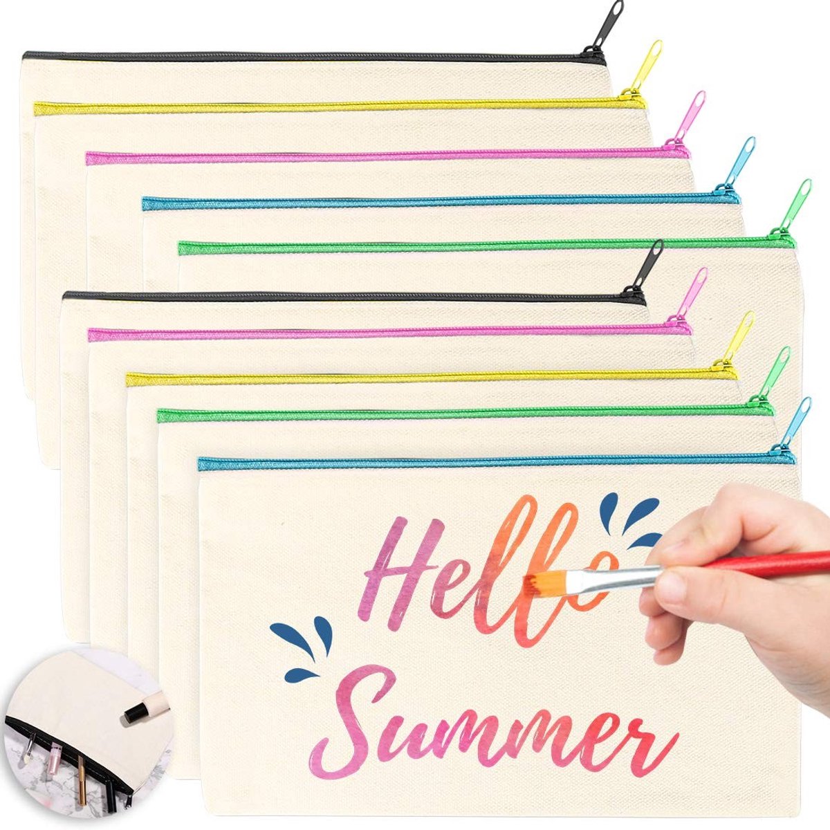 aladdien - DIY Leeg Stoffen Etui - Canvas Zakjes - Creatief Beschilderen - 21 x 12 cm - Etui voor Cosmetica - Ideaal voor Reizen en Organiseren