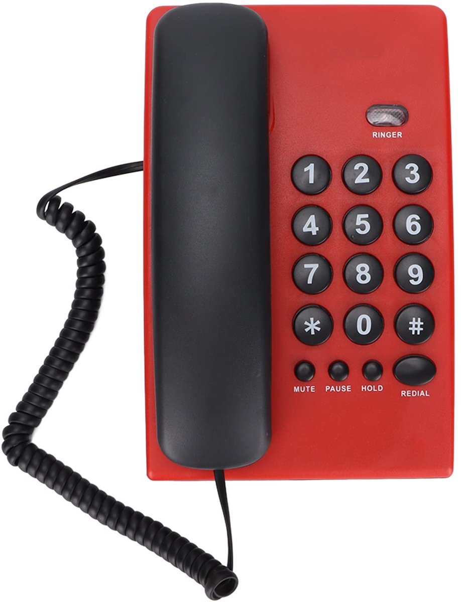 aladdien - Vaste Telefoon - Grote Knoppen - Batterijvrij - Rood - Bedrade Bureautelefoon - Kantoorhotel - Handset met Dubbele Magnetische Handset