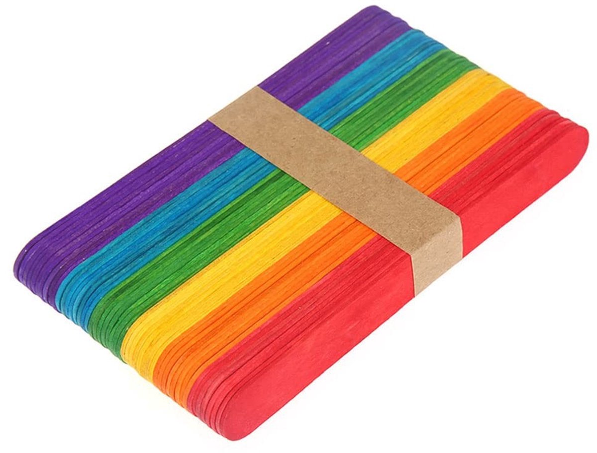 Lolly Sticks Van Hout Voor Ambacht Project - Natuurlijke Ijslolly Sticks - 50 Stuks (Veelkleurig, 115 x 15 cm) .
