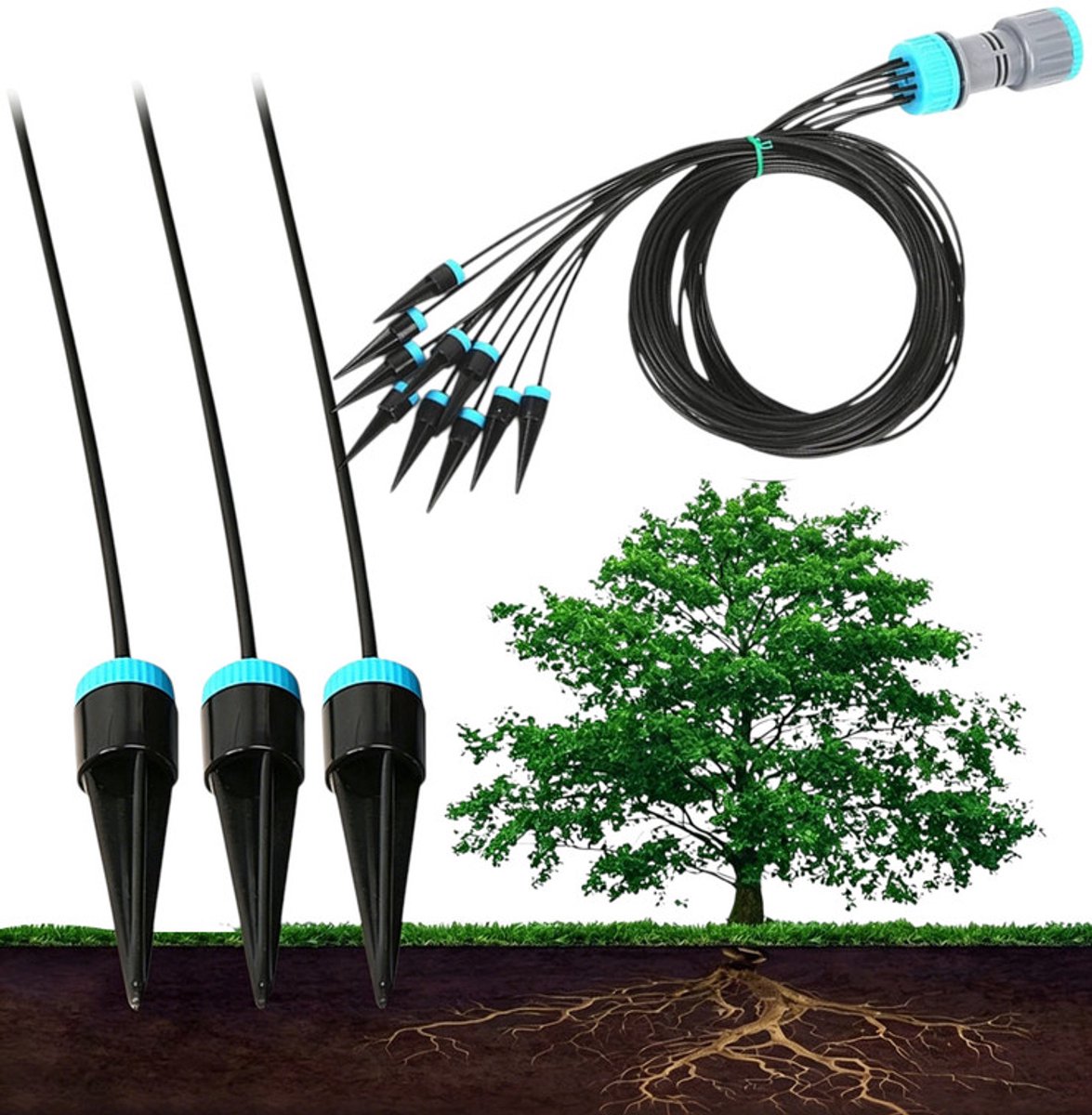 Micro-Drip Irrigatiesysteem Automatisch – 10 Druppelaars – 160 cm Slang – Waterbesparend – Eenvoudige Installatie – Voor Bloemen, Moestuin en Kas – Zwart