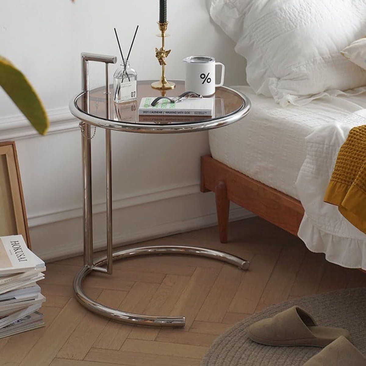Bijzettafel - Glas - Sidetable - Verstelbaar - Draaibaar