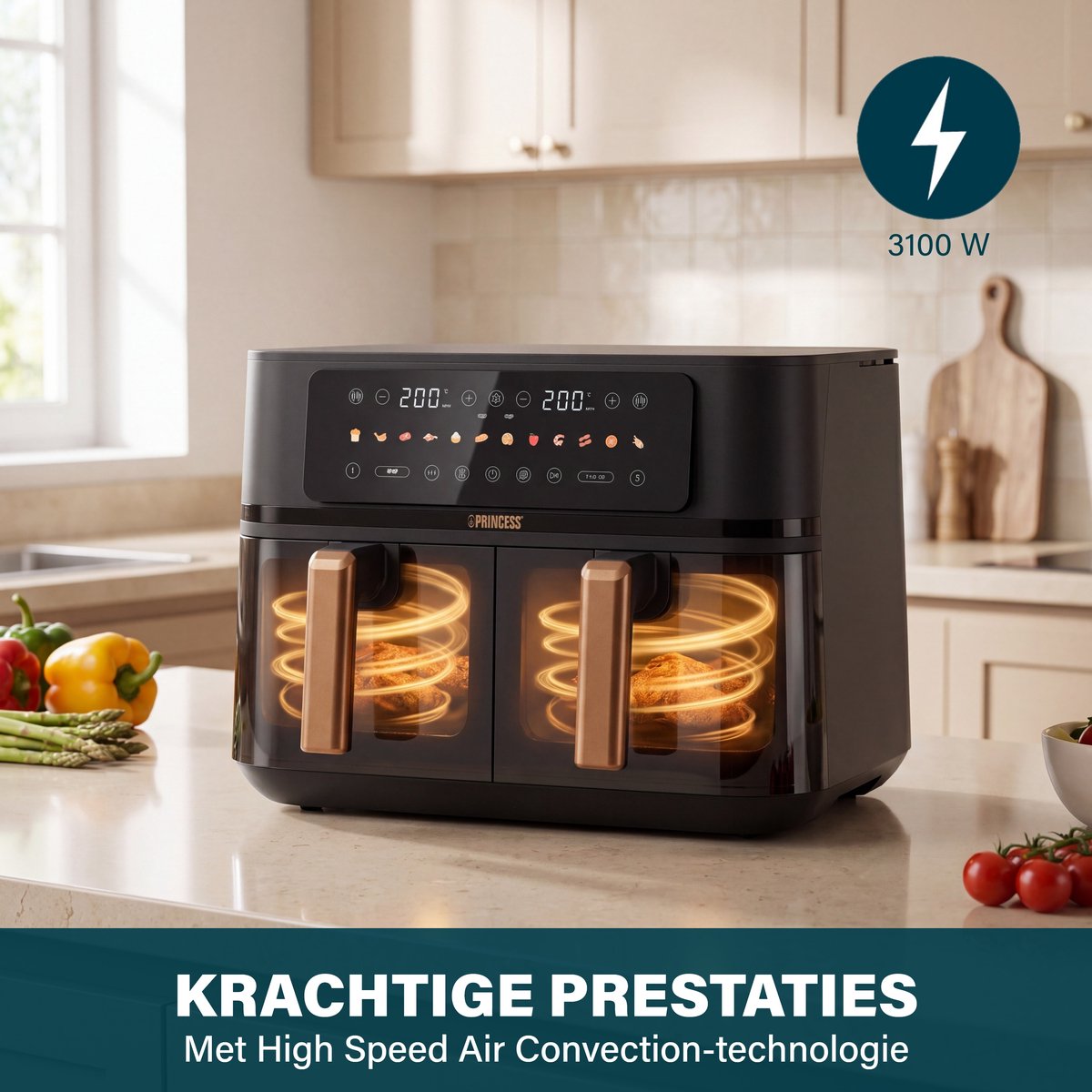 Princess 182272 Dubbele Airfryer - 2x 4.5L - 9 liter - 2 manden