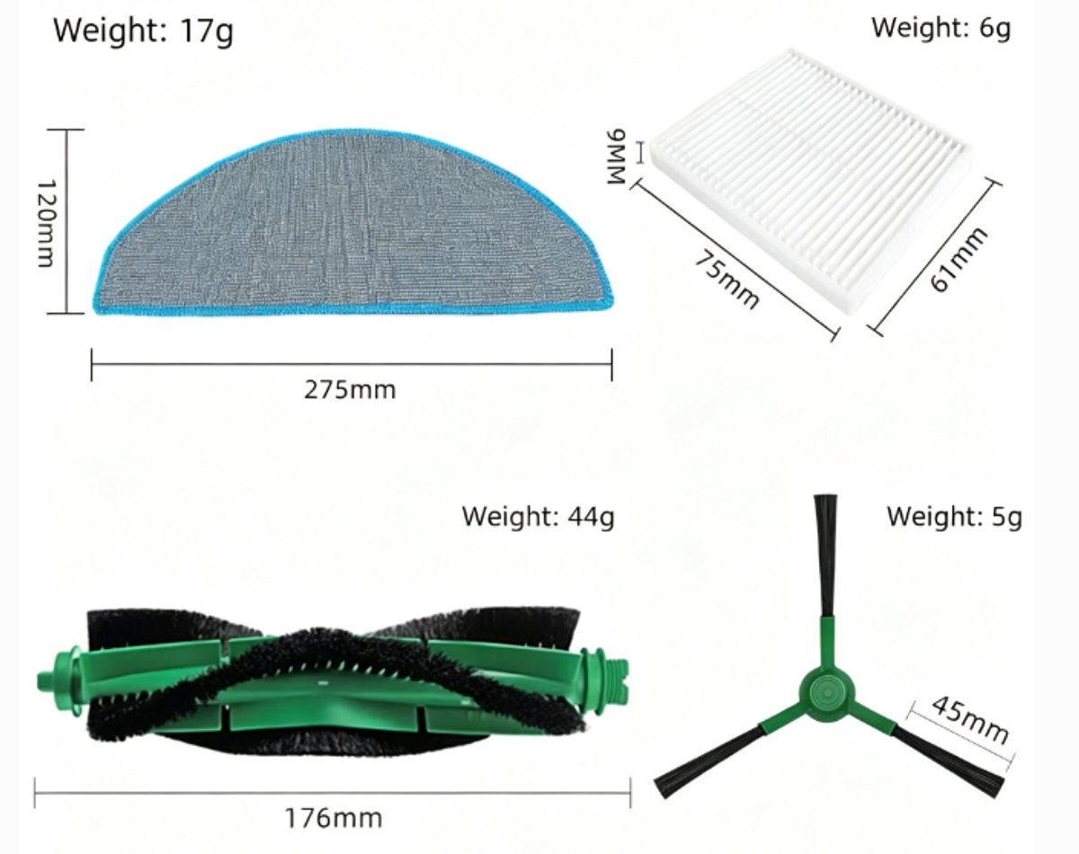 20 Stuks Accessoireset voor iRobot Roomba Combo 2 Essential Y0140/Y0112/Y0110, voor Roomba 105 Combo Vervanging - 2 handborstels, 6 filters, 6 zijborstels, 6 dweilpads thumbnail 7