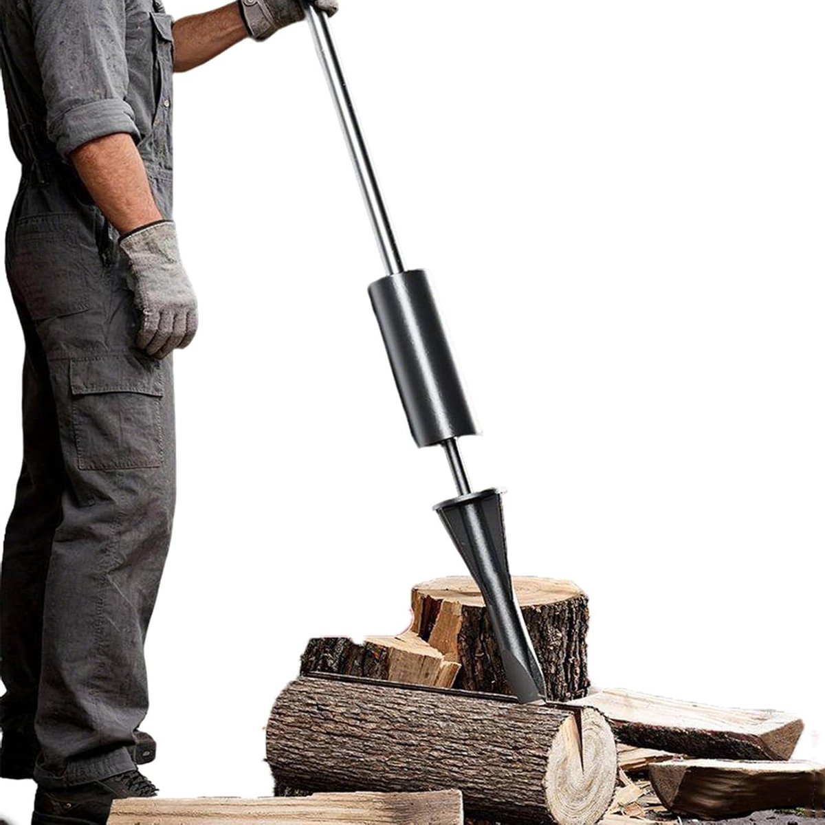 Handmatige Houtsplijter - Brandhout Tool - Open Haard Voorbereiden - Robuuste Constructie - 121 cm Lengte - Grijs