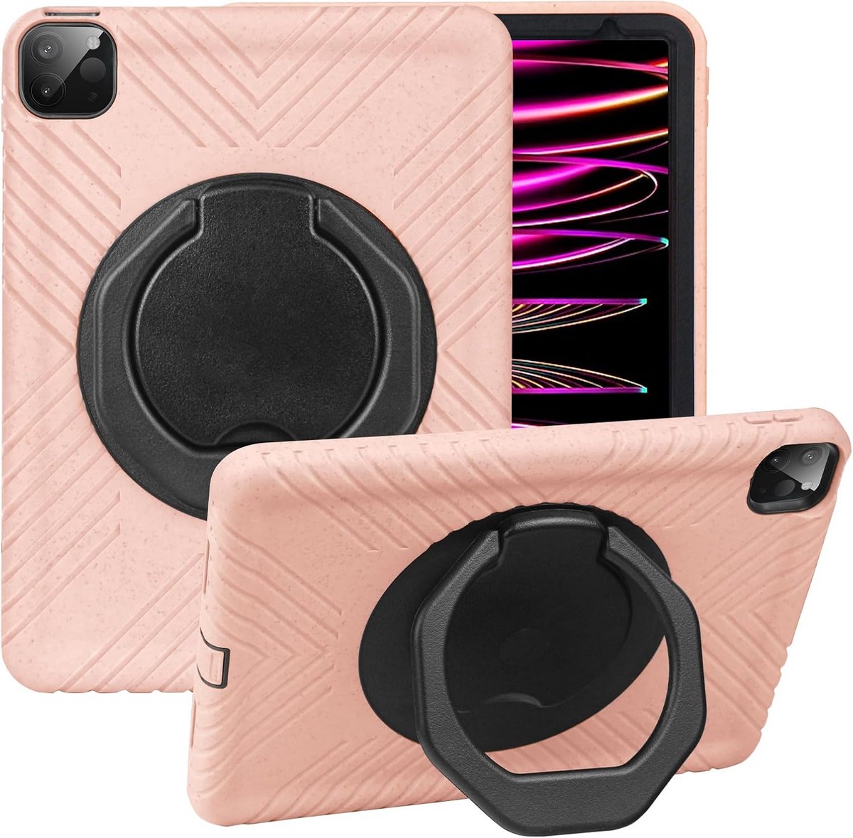 Biologisch afbreekbare Tarwestro-hoes voor iPad Pro 2022 2021 2020 (4e 3e 2e), schokbestendige iPad Cover Pro 11 met 360° draaibare standaard, roze