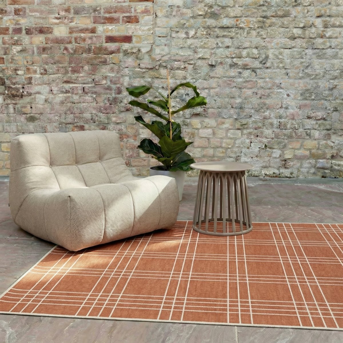 Buitenkleed Linear Roest/Wit - Interieur05 - 200 x 290 cm - (L)