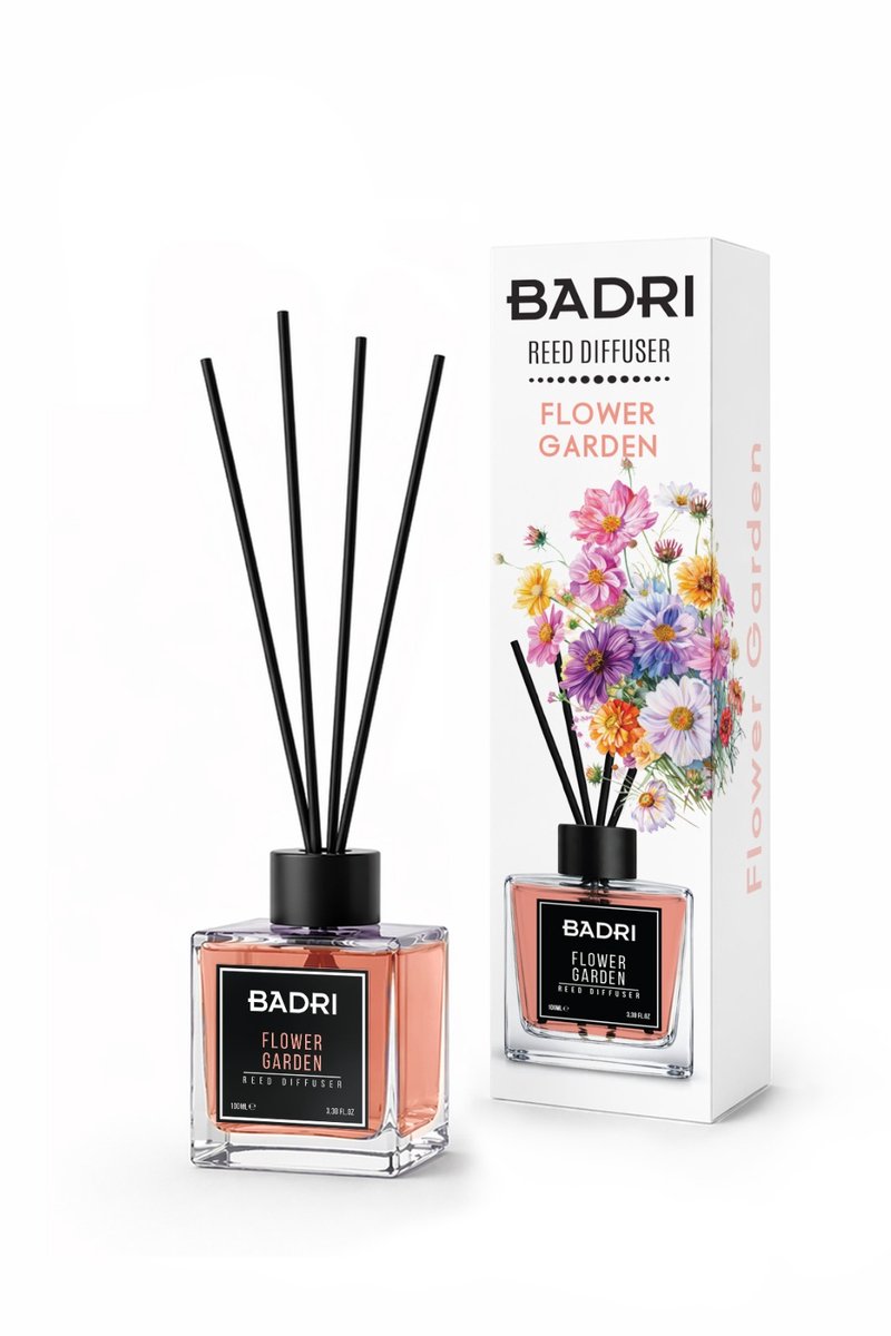 BADRI Geurstokjes Flower Garden 100ML - Luxe Reed Diffuser met Bloemige Geur voor Woonkamer & Badkamer