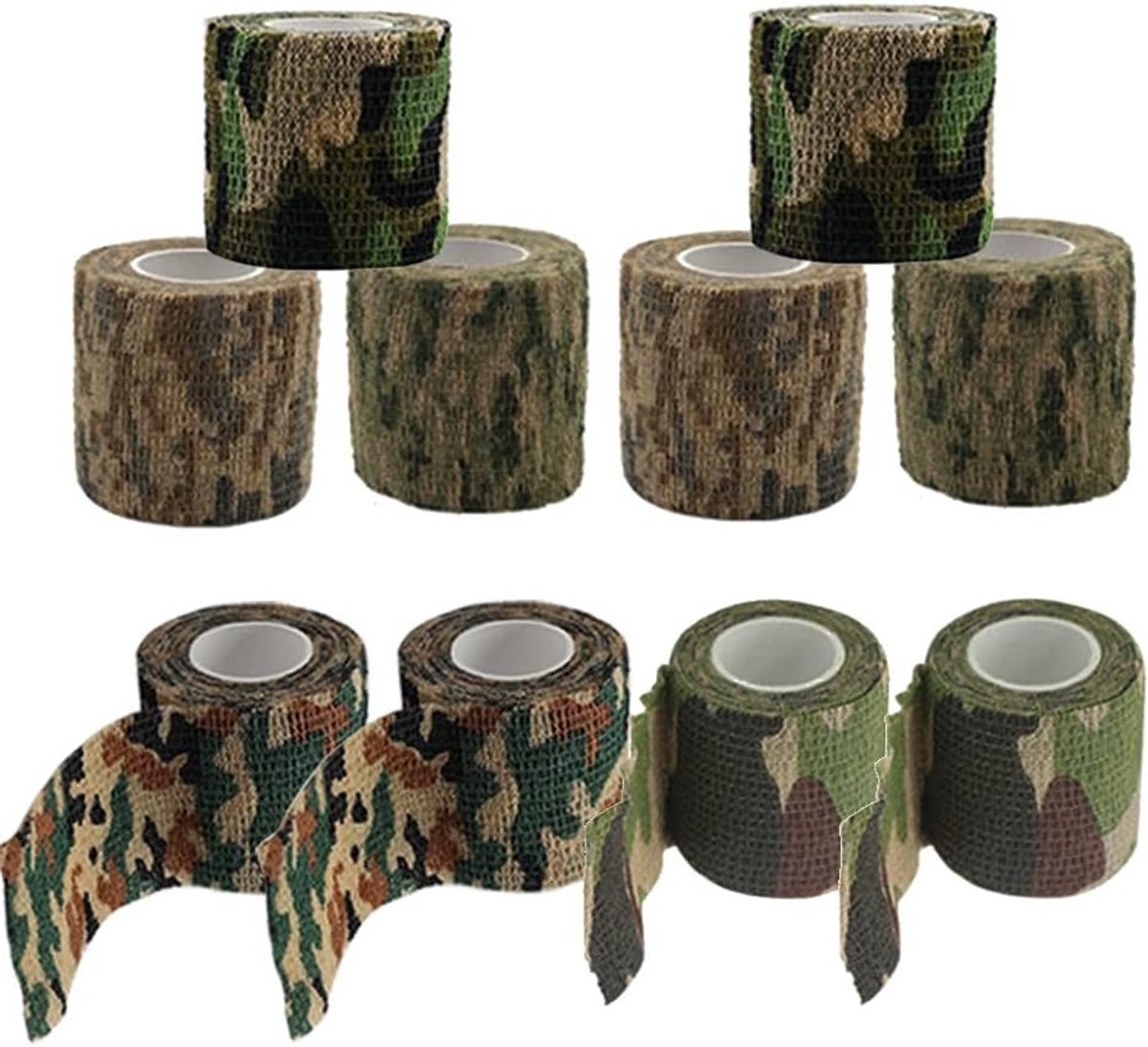 Camouflage Tape Set van 10 Rollen, Niet-Weefsel Plakband voor Verstevigen en Camoufleren, Perfect voor Outdoor Activiteiten
