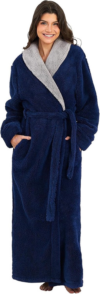 PUTUO Warm Long Bathrobe Women: Winter Fluffy Bathrobe for Women – Fleece Soft Warm Dressing Gown for Home