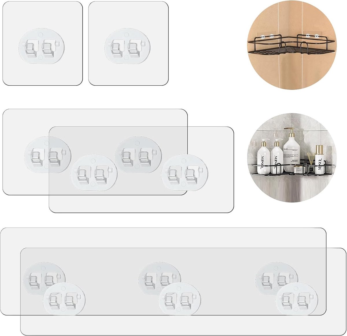 Famanu – Douche caddy plakvervanging, waterdichte zelfklevende wandhouder zonder boren voor badkamer en keuken, set van 6 stuks
