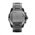 Bovenaanzicht van een donkergrijs Diesel horloge met stalen band en gesp.