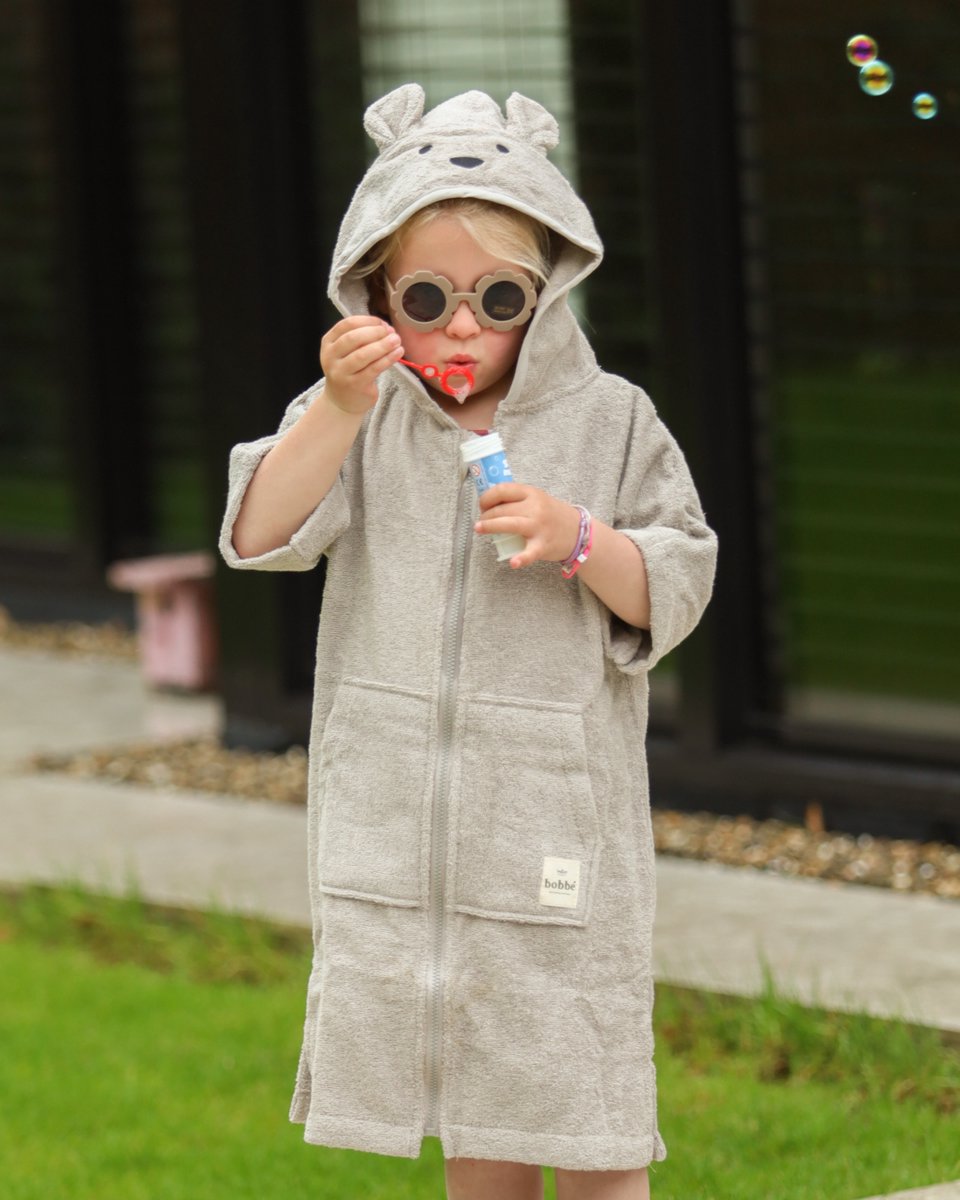 Bobbé Kinderbadjas met Rits | Beige | Maat 5-6 jaar | Zacht | Duurzaam | Biologisch Badstof