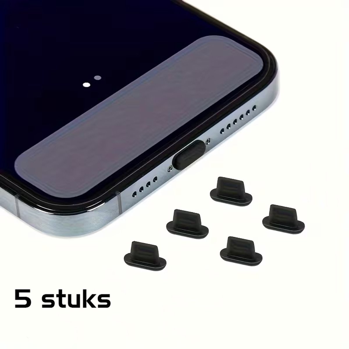 DW4Trading Siliconen Stofpluggen 5 Stuks Voor Lightning Aansluitingen, Ideaal Voor Iphones, Ipads en Airpods - Zwart