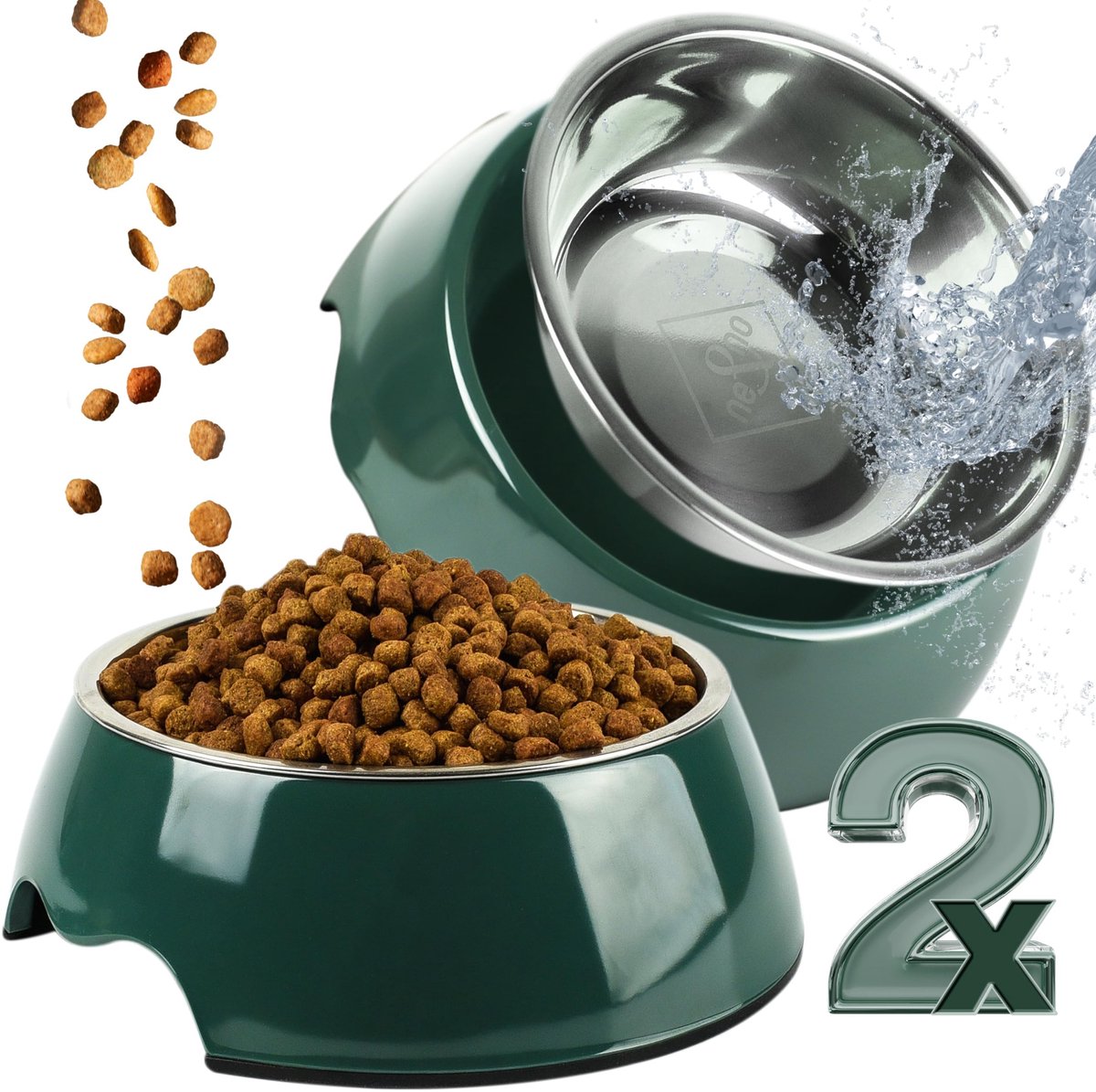 aladdien - Voederbakken voor katten - Set van 2 - Hygiënisch en vaatwasmachinebestendig - 170 ml - Antislip bodem - Geschikt voor kleine honden en p..