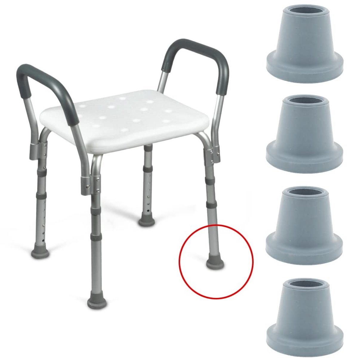 aladdien - Vervanging Ferrules - Rubber Voetdoppen - Grijs - Badkrukken - Douche Stoelen - 4 Stuks - Geschikt voor 19 mm Buis
