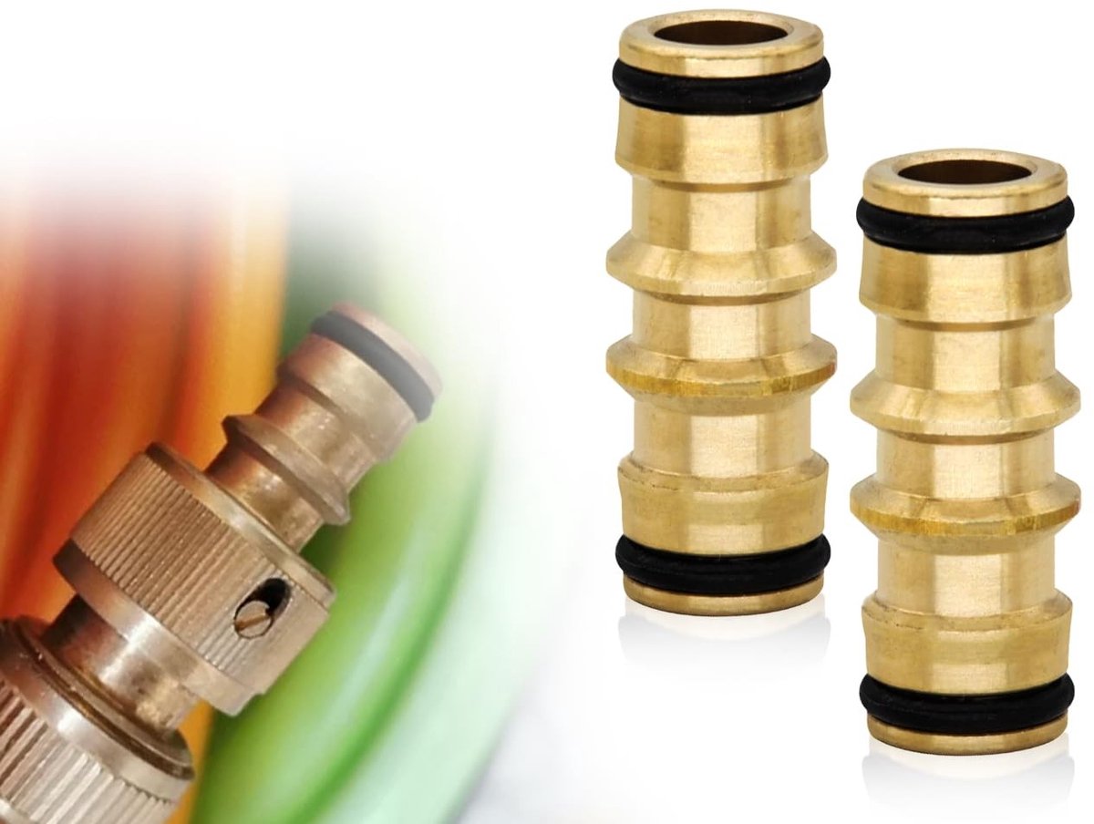 aladdien - Slangverbinders - Dubbele Pass - Messing Fittingen - 16 mm - Tuinslangverbindingen - Adapter voor 1/2 inch Slangen - Geschikt voor Tuin e..
