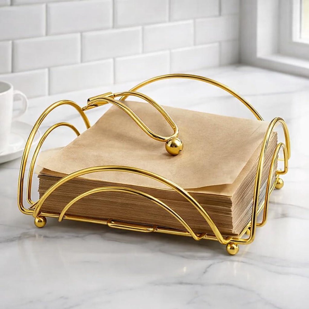 Servethouder - Tissuehouder - Tafel Decoratie - Verzwaarde Arm - 24x18x7 cm - Goud