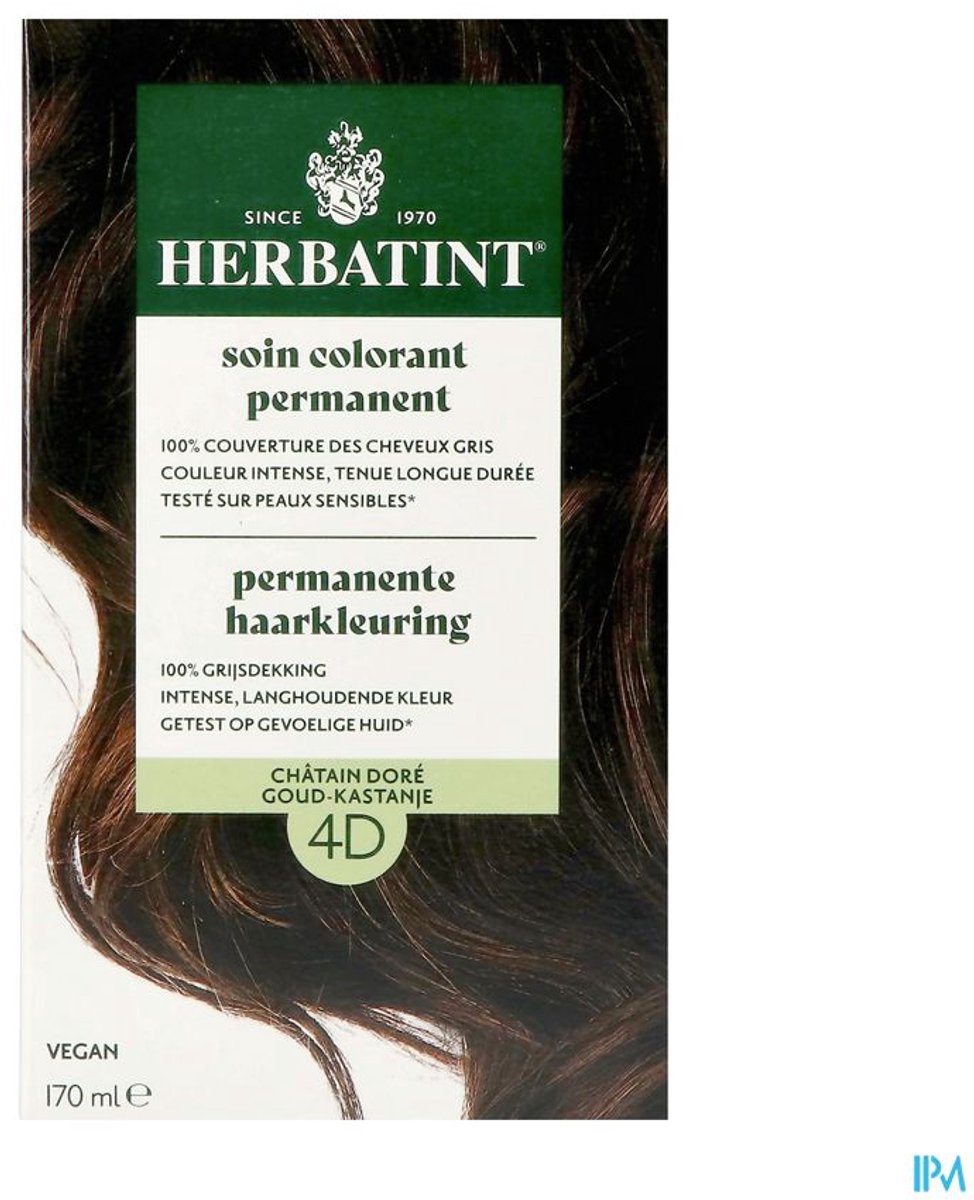 Herbatint 4D Goud Kastanje – permanente vegan haarkleuring – Met 8 plantenextracten – 170 ml
