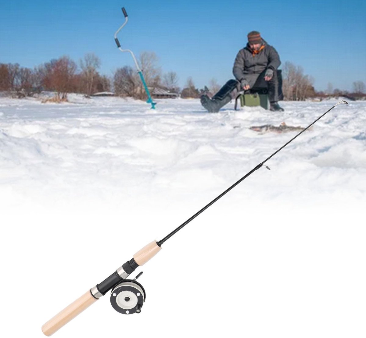 ONF3 - 65 cm ijshengelhaspel comboset - soepele rotatie - betrouwbare ijsvisset - ijsvissen - geschikt voor forel snoekbaarzen baars - inclusief...