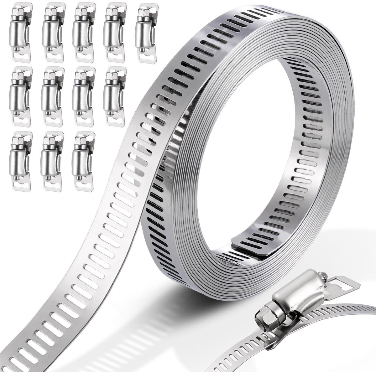 aladdien - Slangklem Kit - DIY Metalen Band - 3 Meter - Verstelbare Klem - Roestvrij staal - Bevestigingsmiddelen - Geschikt voor Pijpen