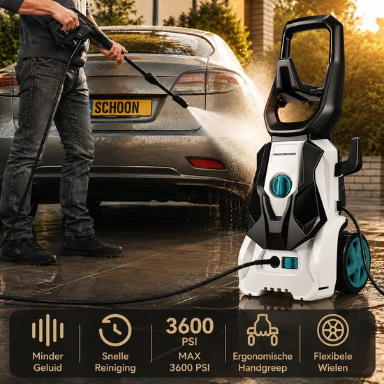 Sello! hogedrukreiniger - auto - terras - groene aanslag - verstelbare sproeikop - 2200w motor - inlaatslag - kraankoppeling van Merkloos	 — afbeelding 3