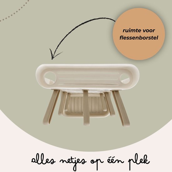Jikkies Flessendroogrek Baby - 9 Haken met Afdruipbak & Borstelhouder - BPA-vrij & Vaatwasserbestendig - Beige Mosterd van Merkloos — afbeelding 5