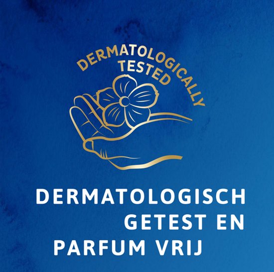 Gouden logo van TENA: hand met bloem. 'Dermatologisch getest en parfum vrij'.