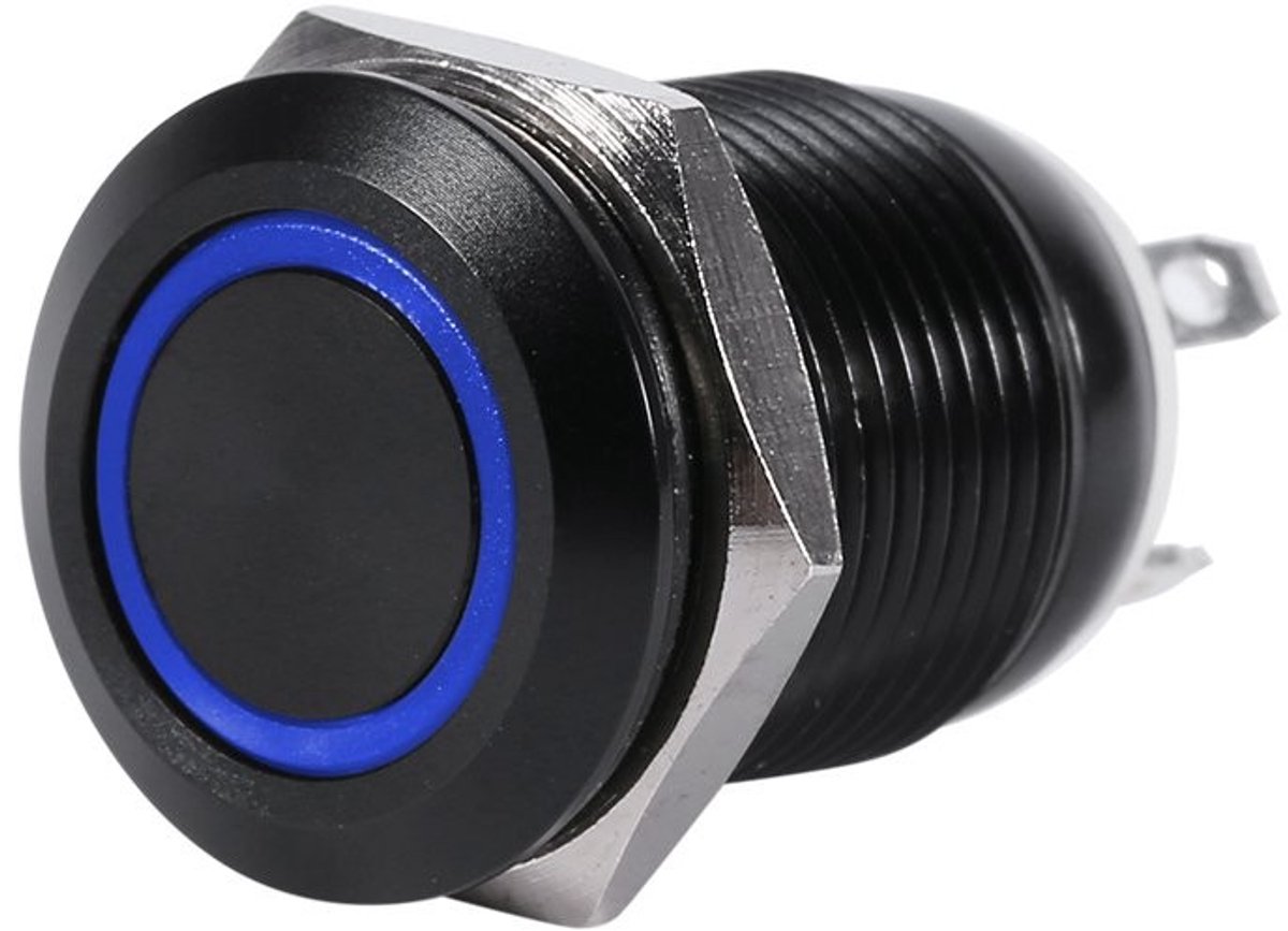aladdien - LED Momentary Drukknop - 12mm - Blauw IP65 bescherming - Geschikt voor schakelaars - Duurzaam en waterdicht - Voor elektrische toepassingen
