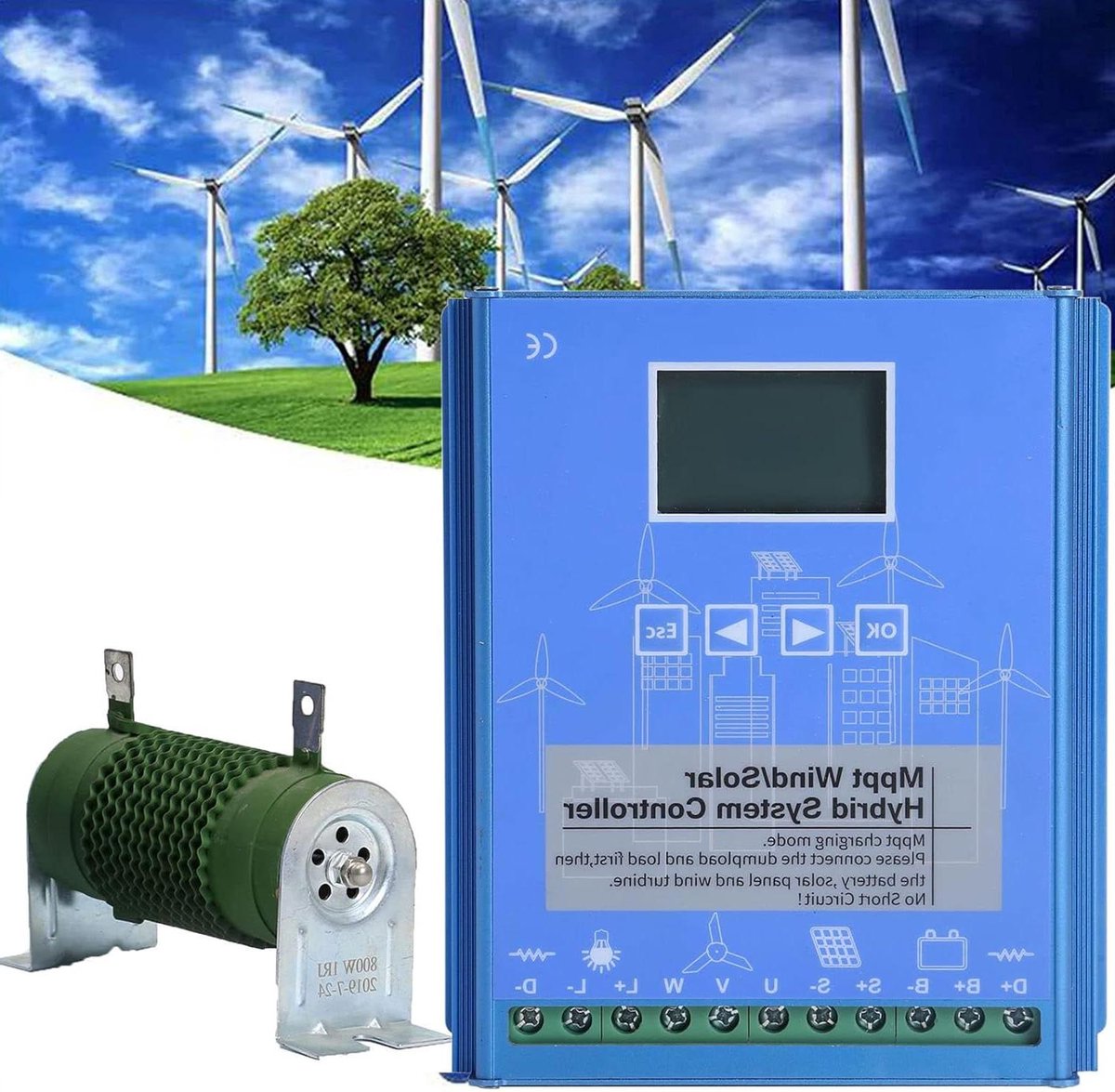 Hybride Laadregelaar - Zonne Wind - Energie Opladen - MPPT Boost Controle - 12 24 48V - Zwart