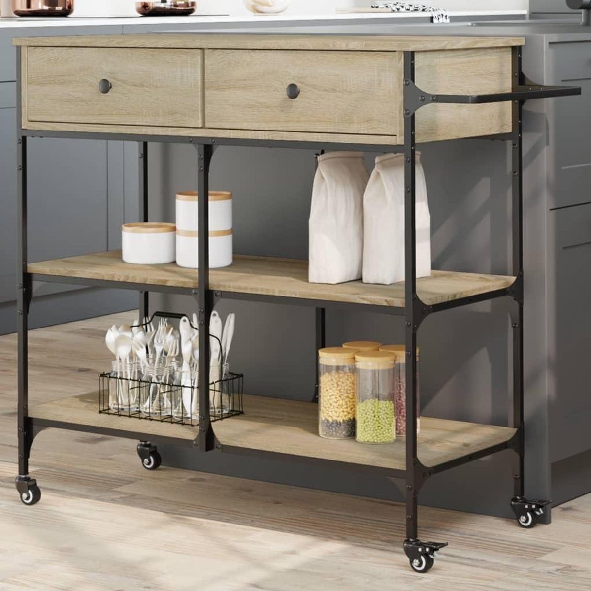 Keukenwagen - Keukentrolley - Keuken organiseren - Met wieltjes - 105 cm - Sonoma eiken