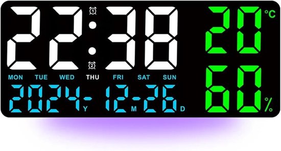 Digitale Wandklok - Wekker Sfeerverlichting - Wakker Worden - 7 Kleuren Sfeerlicht - 15 cm Doorsnede - Zwart — afbeelding 3