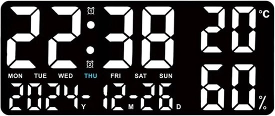 Digitale Wandklok - Wekker Sfeerverlichting - Wakker Worden - 7 Kleuren Sfeerlicht - 15 cm Doorsnede - Zwart — afbeelding 4