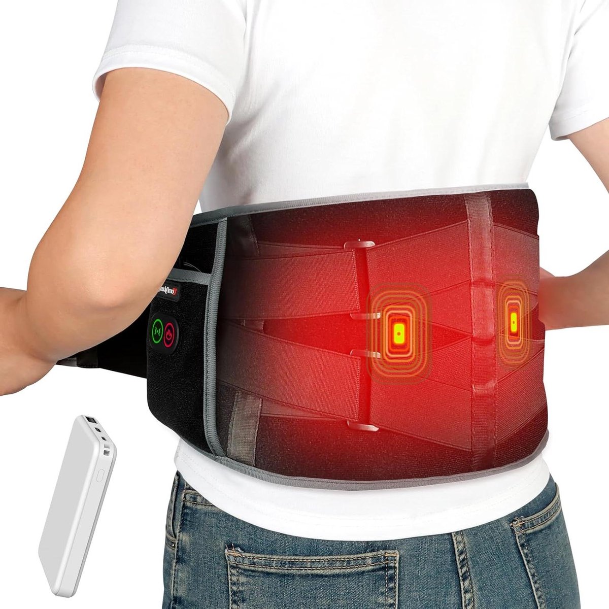Verwarmingsband Massage - Trilband Taille - Ontspanning Spieren - Draadloos Met Batterij - Tot 155 cm - Zwart