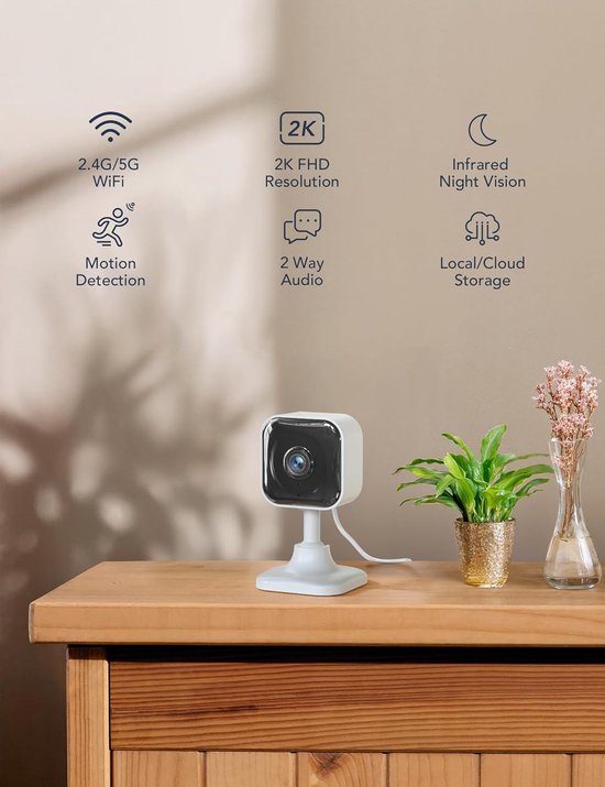 Beveiligingscamera Binnen - WiFi Camera - Huis Bewaken - 2K HD Nachtzicht - 2 Verpakkingen - Wit — afbeelding 2